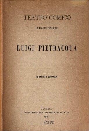 Teatro comico in dialetto Piemontese di Luigi Pietracqua, 1