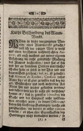Kurtze Beschreibung des Alaun-Wercks.