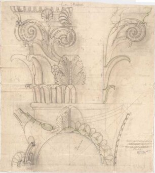 Thiersch, Friedrich von; Wiesbaden; Kurhaus - Säulenkapitell im Großen Saal (Teilansicht, Schnitte)