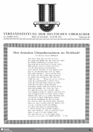 Den deutschen Uhrmachermeistern ins Merkbuch!