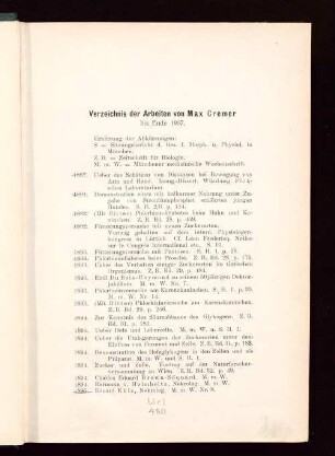 Verzeichnis der Arbeiten von Max Cremer bis Ende 1907