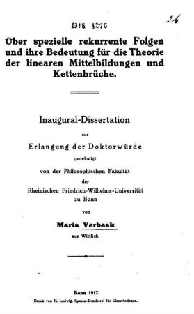 Über spezielle rekurrente Folgen und ihre Bedeutung für die Theorie der linearen Mittelbildungen und Kettenbrüche