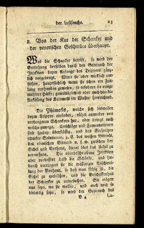 B. Von der Kur der Schanker und der venerischen Geschwüre überhaupt.