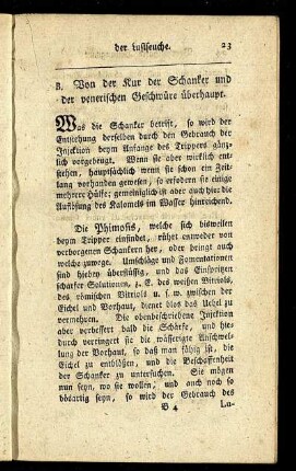 B. Von der Kur der Schanker und der venerischen Geschwüre überhaupt.