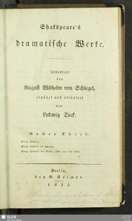 1: König Johann. König Richard der Zweyte. König Heinrich der Vierte