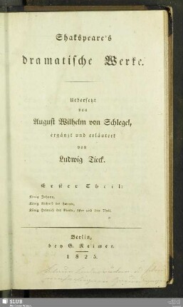 1: König Johann. König Richard der Zweyte. König Heinrich der Vierte