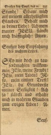 Seufzer bey Empfahung des wahren Leibes