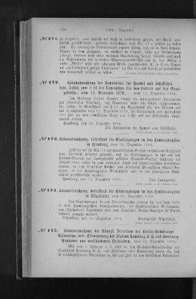 No. 173. Bekanntmachung, betreffend die Eintragungen in das Handelsregister in Hamburg, vom 13. Dezember 1884.