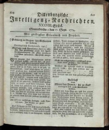 Sonnabends: den 17. Sept. 1774.