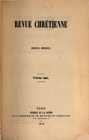 Revue chrétienne. 3. 1856