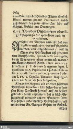 §. 73. Von den Pitschafften oder Sigil Wapen, so die Herolden auch examiniren
