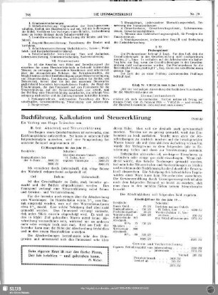 Buchführung, Kalkulation und Steuererklärung (Schluß)