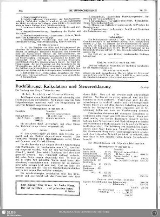 Buchführung, Kalkulation und Steuererklärung (Schluß)