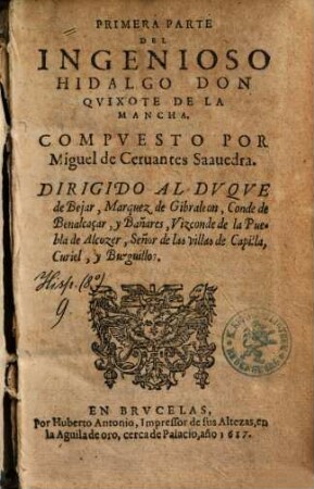 ... Parte Del Ingenioso Hidalgo Don Qvixote De La Mancha, Primera