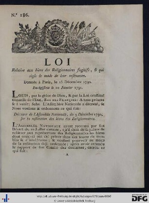 Loi Relative aux biens des Religionnaires fugitifs, & qui règle le mode de leur restitution.