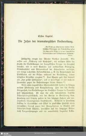 Erstes Kapitel. Die Jahre der dramaturgischen Vorbereitung