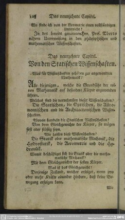Das neunzehnte Capitel. Von den Statischen Wissenschaften