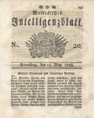 No. 20, Dienstag, den 15. May 1798