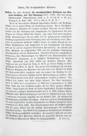 157 [Rezension] Kallen, Gerhard, Die Oberschwäbischen Pfründen des Bistums Konstanz und ihre Besetzung