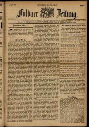 Ausgabe vom Samstag, den 11. April 1885.