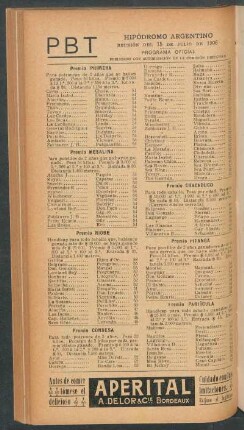Hipódromo Argentino - Reunión del 15 de Julio de 1906 - Programa oficial