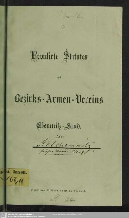 Revidirte Statuten des Bezirks-Armen-Vereins Chemnitz-Land