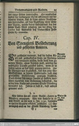 Cap. IV. Von Sprenglers Befördrung und geführten Aemtern