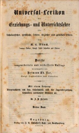 Universal-Lexicon der Erziehungs- und Unterrichts-Lehre : für ältere und jüngere christliche Volksschullehrer, Schulkatecheten, Geistliche und Erzieher, 3