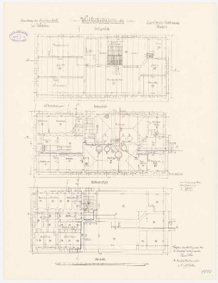 Gefängnis, Wohlau: Wirtschaftsgebäude: Grundriss Keller, Erdgeschoss, Dachgeschoss 1:100