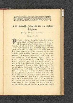 N Die Kneipp'sche Heilmethode und ihre ärztlichen Vertheidiger.