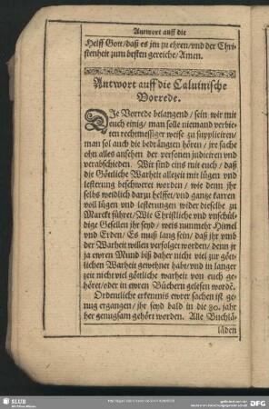 Antwort auff die Calvinische Vorrede