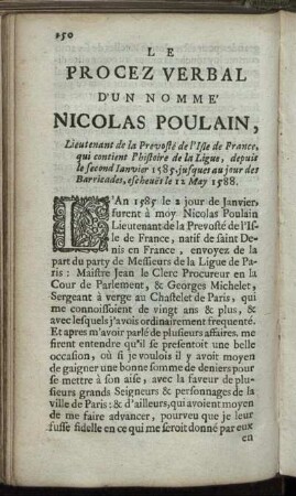 Le Procez Verbal D'un Nomme Nicolas Poulain