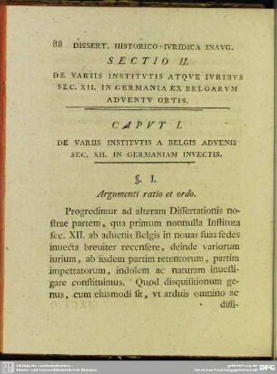 Sectio II. De Variis Institutis Atque Iuribus Sec. XII. In Germania Ex Belgarum Adventu Ortis