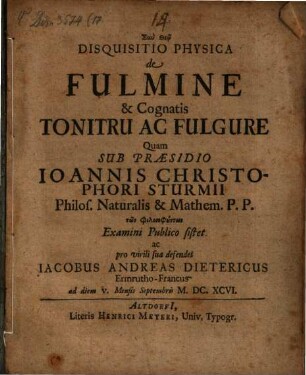 Disquisitio phys. de fulmine