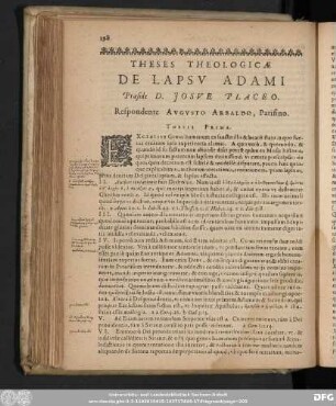 Theses Theologicae De Lapsu Adami Praeside D. Josue Placeo. Respondente Augusto Arbaldo, Parisino.