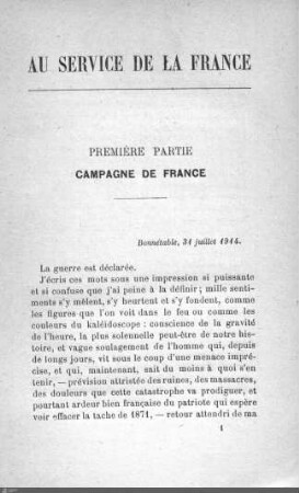 Premiére partie: Campagne de France