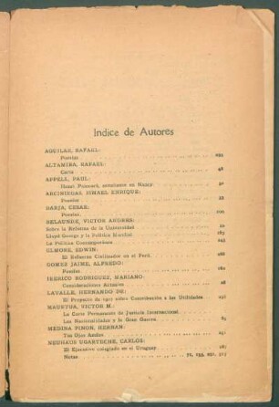 Índice de autores [del Año V, Vol. IX]