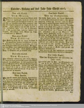 Calender-Anhang auf das Jahr Jesu Christi 1806