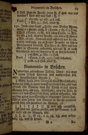 Numeratio in Brüchen. - Regula de Tri in Brüchen.