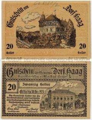 20 Heller, Notgeldschein des Dorfes Haag