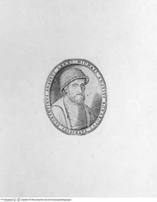 Porträt Michelangelo mit Hut in ovalem Medaillon