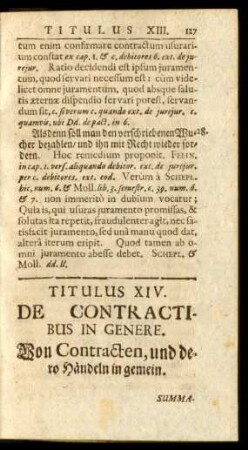 Titulus XIV. De Contractibus In Genere. Von Contracten, und dero Händeln in gemein