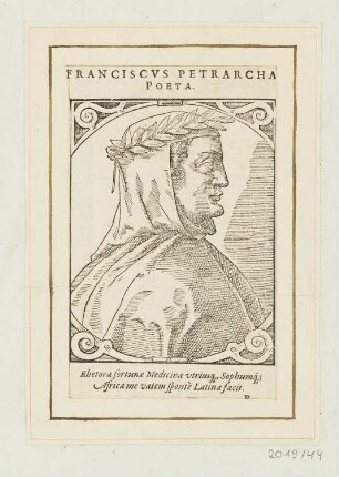 Bildnis Francesco Petrarca, aus: Paolo Giovio, "Elogia", Basel 1577