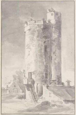 Alter Turm mit einer Holztreppe (Bijlhouwerstoren an der Stadtmauer von Utrecht?)