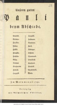 Unserm guten Pauli beym Abschiede