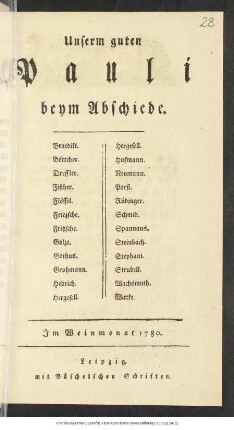 Unserm guten Pauli beym Abschiede