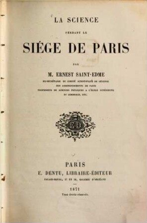 La science pendant le siége de Paris