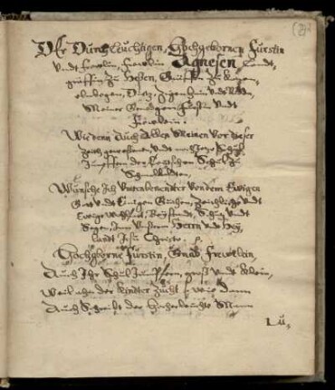 Widmung an Agnes, Landgräfin von Hessen