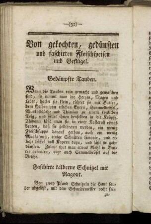 Von gekochten, gedünsten und faschirten Fleischspeisen und Geflügel.