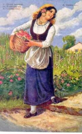 Junge Frau in Tracht mit Rosen